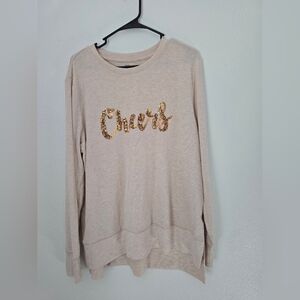 Holiday Time Cream Top with Gold Sequin 'Cheers'